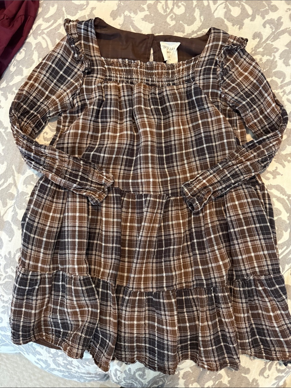 Hayden Girls Brown Plaid Tiered Dress Size M Ruffle Long Sleeve Cotton